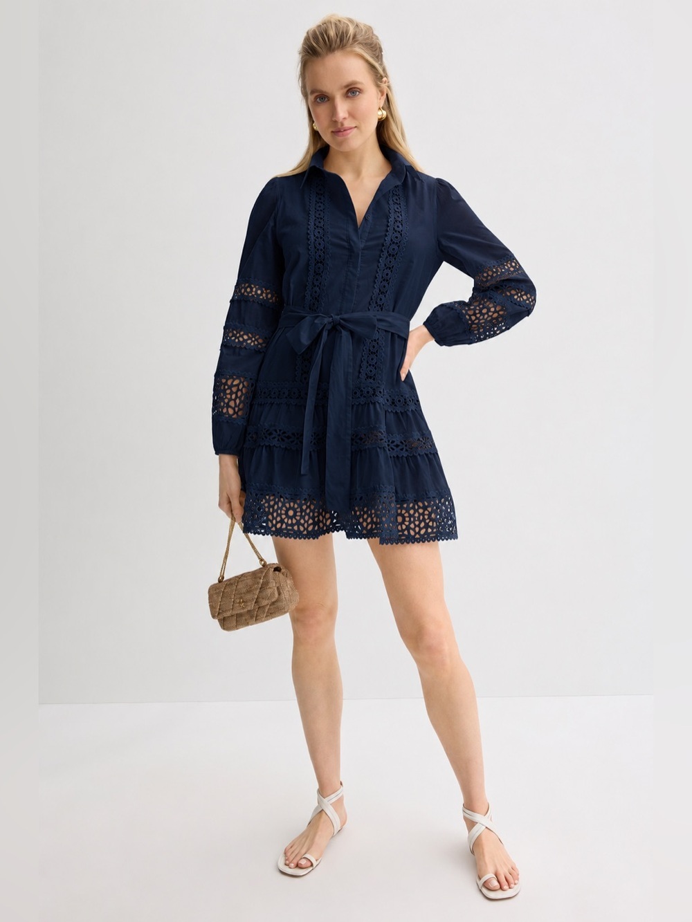 Layered With Love Aubrey Mini Shirt Dress Navy Cotton Size M NWOT
